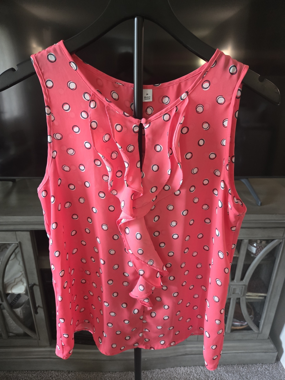 Elle Pink Polka Dot Ruffle Front Sleeveless Camisole
